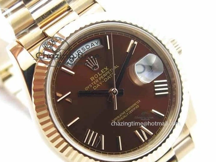 MiroTime 0318 Sophisticated Day-Date 40mm 228239 RG Noob 1:1 Best Edition Brown Roman Dial On RG President Bracelet A 3707